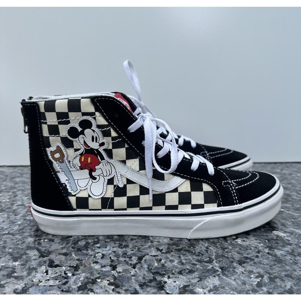 Vans Sk8-Hi Zip Disney Mickey Black White Checkered Youth Size 7